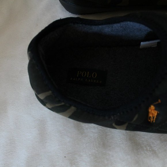 NIB POLO RALPH LAUREN MEN'S CAMOUFLAGE PUFFER‎ SLIPPERS GREEN - Picture 2 of 7